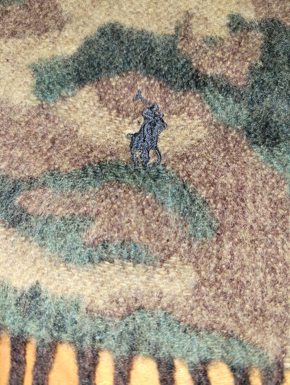 Polo Ralph Lauren Camo Scarf Made in Italy Lambswool Blend Fringed Woodland - Picture 3 of 6